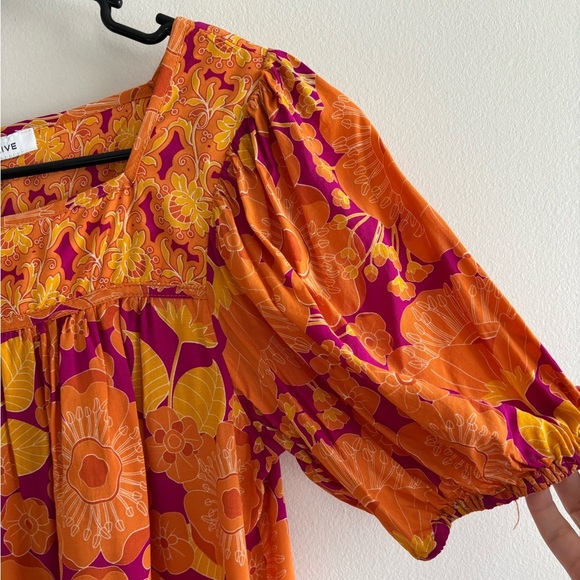 Rose & Olive Orange and Pink Puff Sleeve Floral Blouse size M - Picture 3 of 11